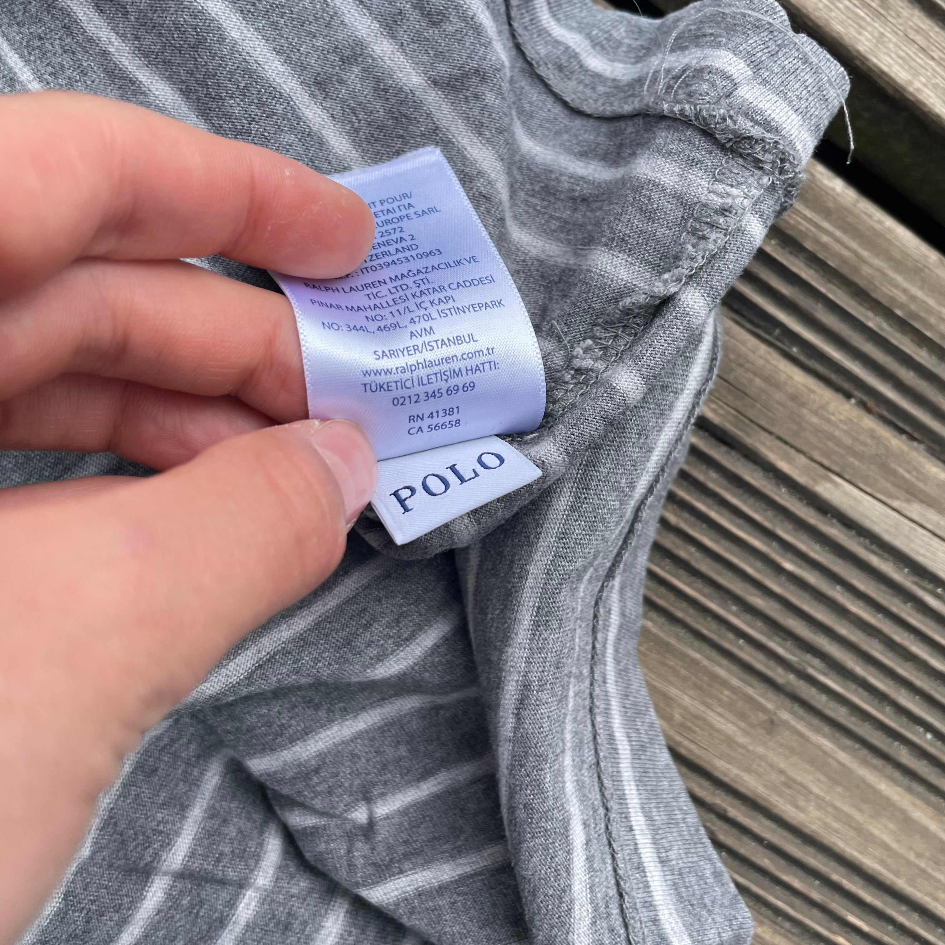 RALPH LAUREN T-SHIRT STRIBET GREY AND WHITE - SIZE/L
