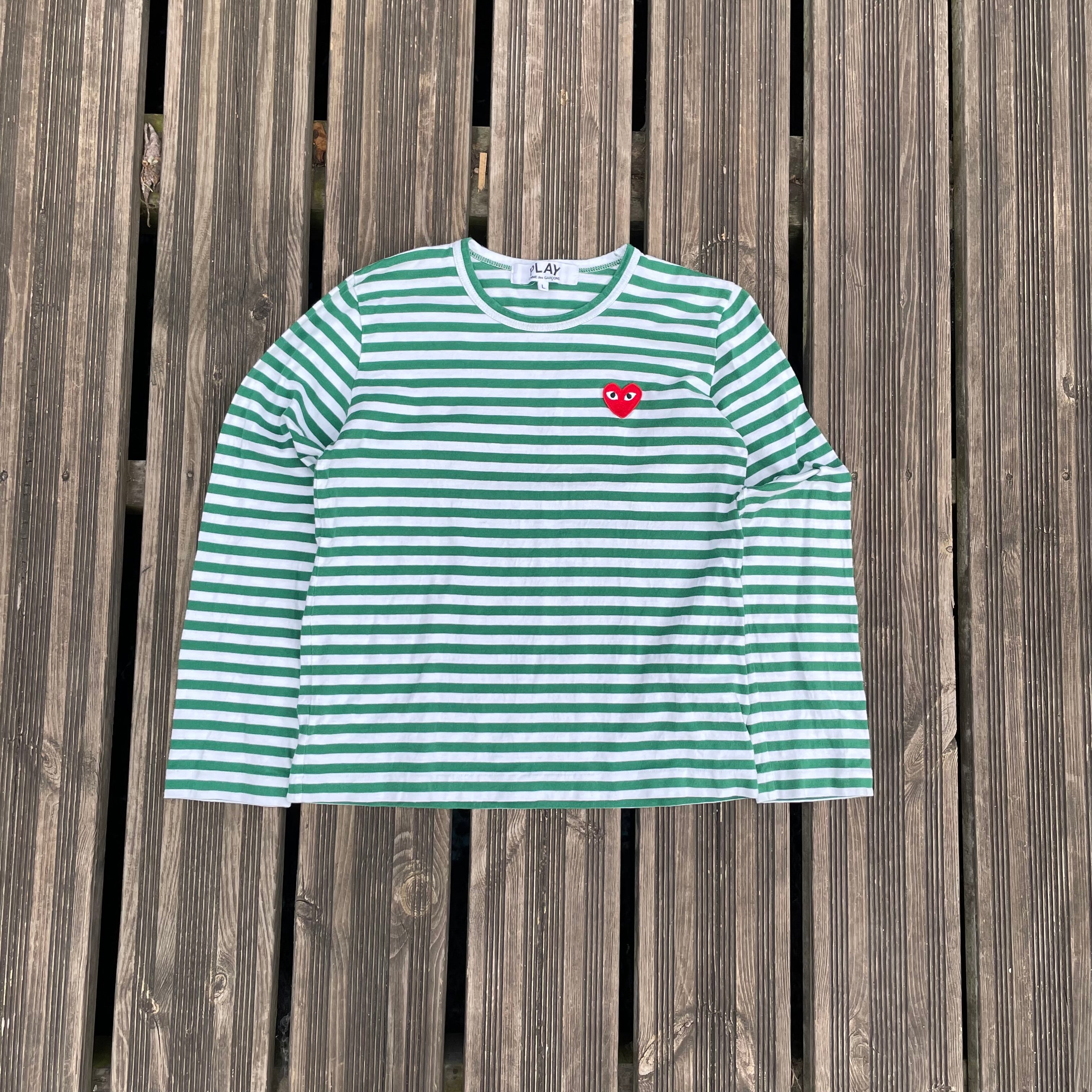 COMMES DES GARCON (CDG) GREEN AND WHITE LONGSLEEVE - SIZE/XS
