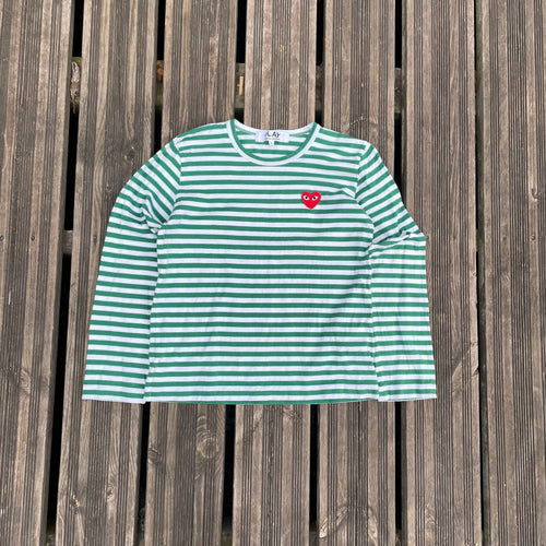COMMES DES GARCON (CDG) GREEN AND WHITE LONGSLEEVE - SIZE/XS