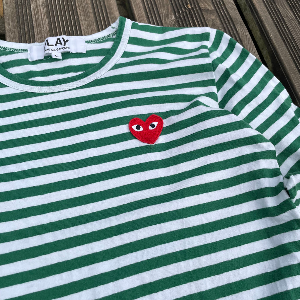 COMMES DES GARCON (CDG) GREEN AND WHITE LONGSLEEVE - SIZE/XS