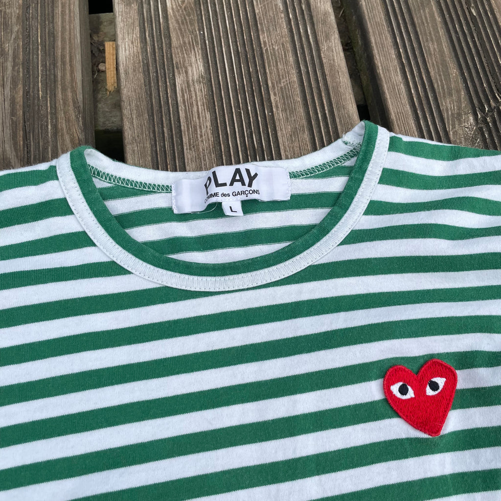 COMMES DES GARCON (CDG) GREEN AND WHITE LONGSLEEVE - SIZE/XS