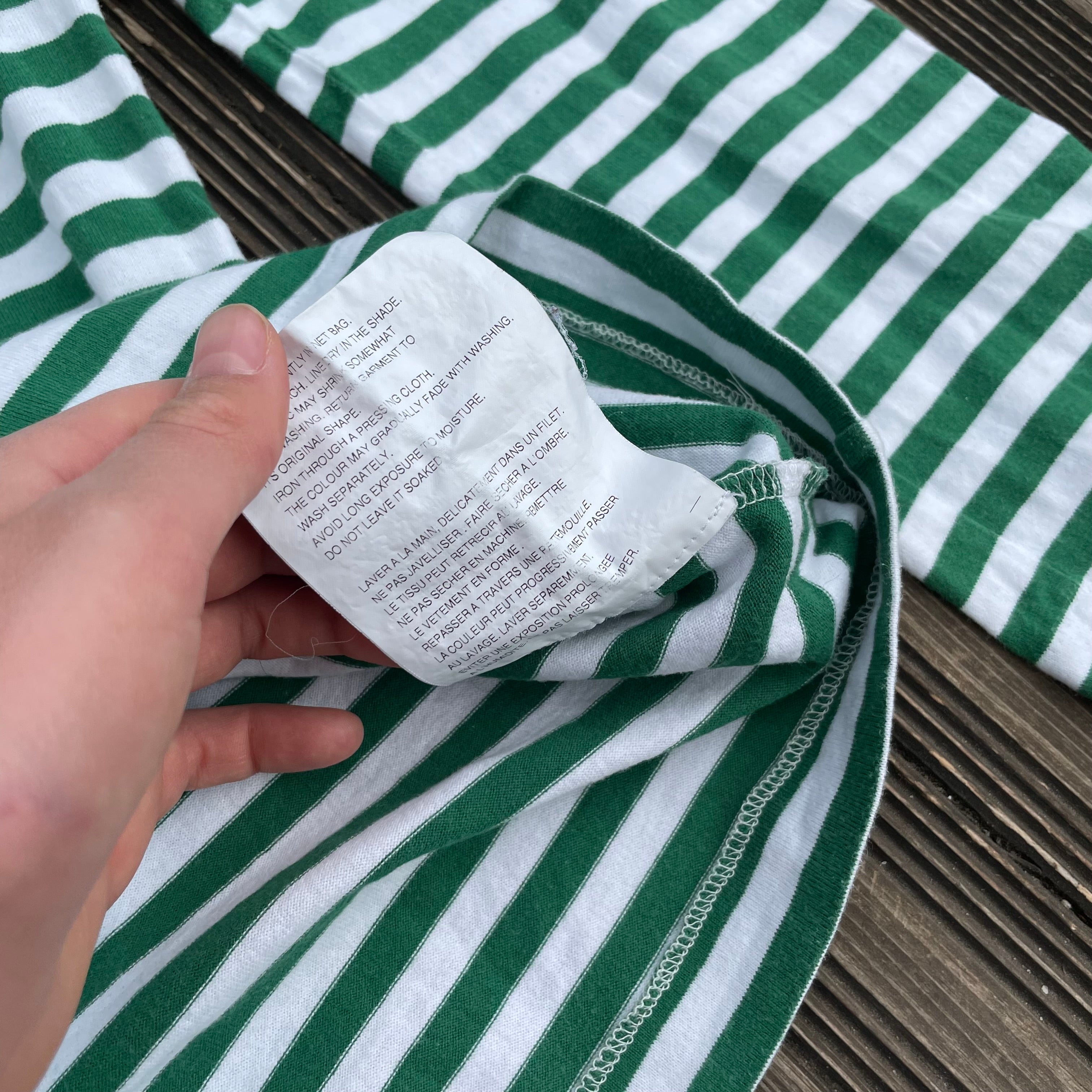 COMMES DES GARCON (CDG) GREEN AND WHITE LONGSLEEVE - SIZE/XS
